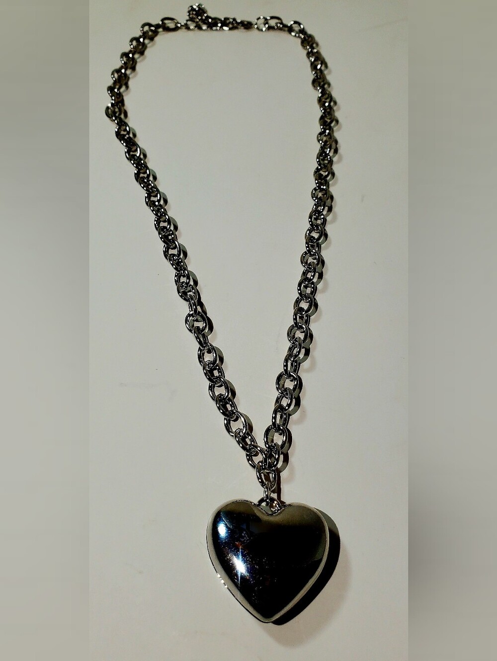 Men's Stainless Steel Heart Pendant Chain Necklace - Silver